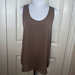 Bellatrix Women Top Taupe Tunic Sz M Front Sheer Lace Back Scoop Neck Sleeveless